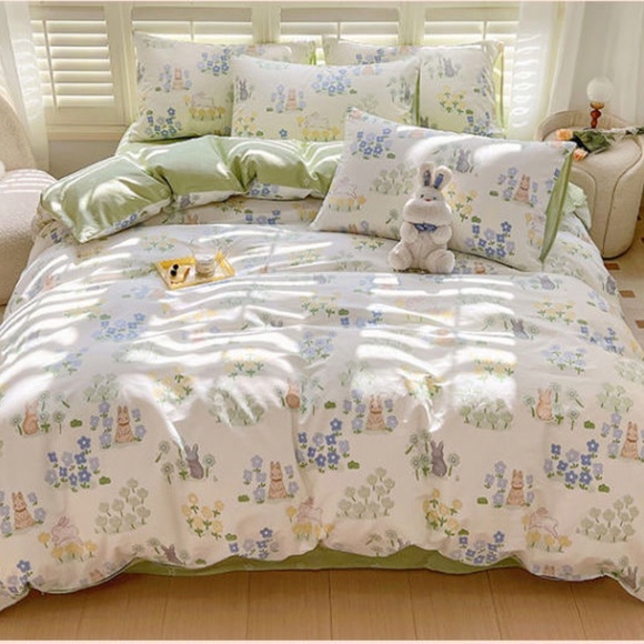 100% Cotton Duvet Cover Set 2Pcs Twin Comforter Cover Pillowcase Cute Bunny Soft - Picture 2 of 8